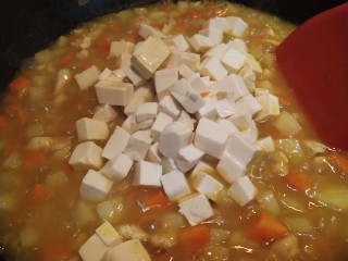 13、土豆鸡肉豆腐咖喱,因为买的是嫩豆腐所以最后放入,如果是老豆腐可以提前放