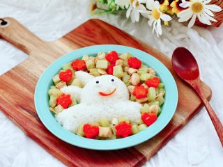 18、鸡丁莴苣小炒@小兔子饭团,鸡丁莴苣小炒，营养丰富又鲜嫩多汁，加上萌萌的小兔子，我家宝贝超喜欢。