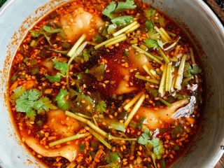 12、酸汤水饺,撒香菜，葱花，开吃