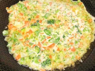 10、西兰花胡萝卜鸡蛋饼,锅中倒入少许油，倒入面糊