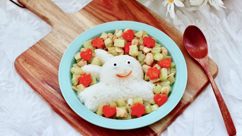 鸡丁莴苣小炒小兔子饭团