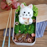 卡通招财猫牛肉饭便当盒