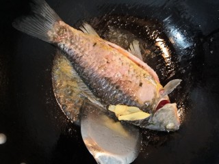 6、鲫鱼粉皮汤,煎至鲫鱼，两面金黄