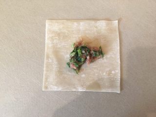 15、荠菜馄饨两吃,馄饨皮放上馅料
