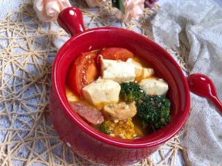 16、番茄豆腐汤,起锅装盘吧。