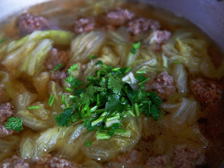 14、白菜丸子汤,撒上香菜末，最后成才的点睛之笔。