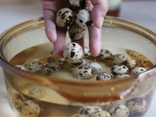 2、糟卤鹌鹑蛋,鹌鹑蛋清洗干净,放入冷水锅中,水量没过蛋。