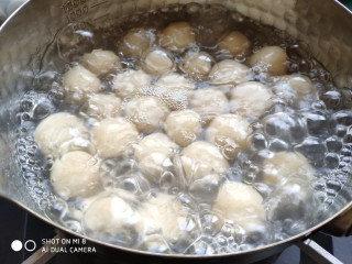 13、蜂蜜苹果糯米圆,轻轻的搅动小圆子，别让它沾锅。煮到小圆子都浮上来。