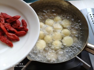 15、蜂蜜苹果糯米圆,再加入沥干水的枸杞子。