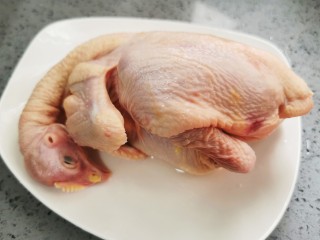 4、茶树菇炖鸡汤,三黄鸡清洗干净