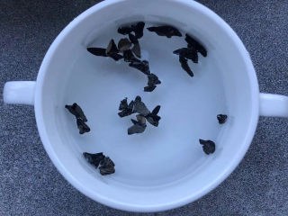 1、白玉菇豆腐汤,黑木耳冷水浸泡。