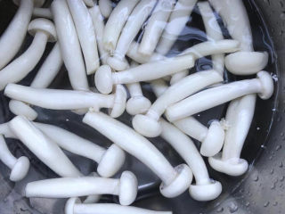 3、白玉菇豆腐汤,白玉菇洗净。