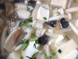 18、白玉菇豆腐汤,撒点葱花即可出锅。
