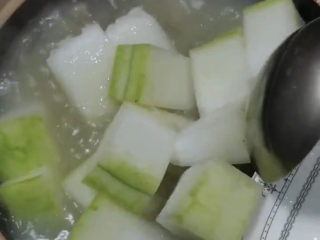 11、冬瓜薏米排骨汤,时间到，加入准备好的冬瓜，冬瓜易烂，不能太早放，盖上盖子，再炖20分钟