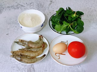 1、快手早餐～虾仁时蔬面疙瘩,准备食材，量可以增减。