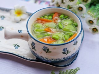 14、丝瓜毛豆虾米汤,成品。