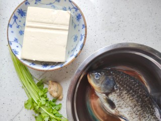 1、豆腐鱼头汤,首先我们准备好所有食材，很遗憾今天我没有买到鱼头，所以用了鲫鱼，但是烹饪方式和鱼头是一模一样的，营养价值也相同