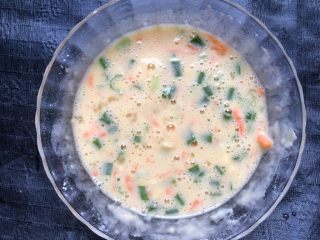 10、胡萝卜葱花饼,面糊搅拌均匀。
