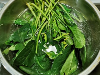 4、菠菜猪肝粥,菠菜用开水汆烫  去除草酸