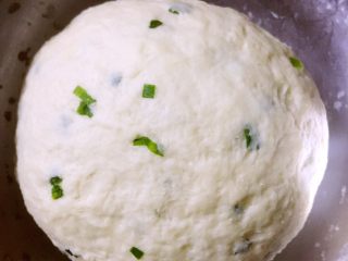 1、改良版墨西哥卷饼（香葱鸡蛋味）,最后放入酵母，揉成不粘手的面团