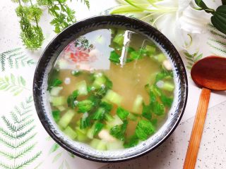 19、青菜口蘑虾干汤,鲜美无比