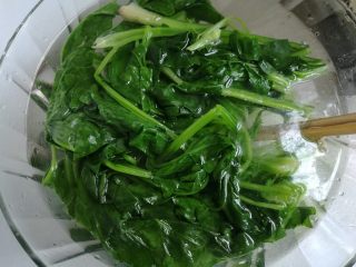 8、凉拌什锦菠菜,迅速放入冷水中降温。