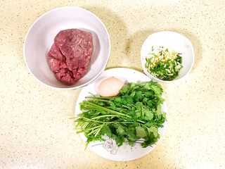 1、超级鲜美无敌肉丸靓汤,准备肉馅儿主要食材：精瘦肉、鸡蛋、香菜和葱姜末