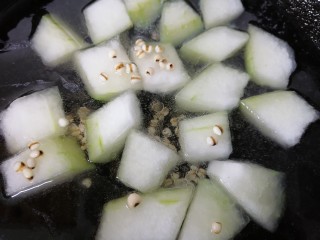 12、冬瓜薏米排骨汤,放入适量水，将薏米也放入一同煮