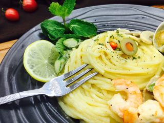 24、奶香浓郁 味道独特 简单易学 白汁海鲜意面,成品图