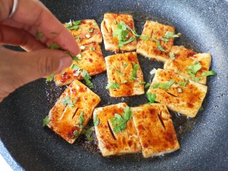 12、铁板豆腐,撒适量香菜末。
