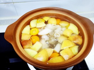 11、苹果雪梨汤,转小火煮18分钟，放入桂圆