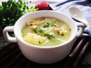 20、冬瓜鸡蛋汤,撒上葱花，一款好喝又营养的冬瓜鸡蛋汤完成