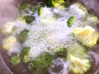 4、蒜蓉西兰花,西兰花沸水中焯至变绿