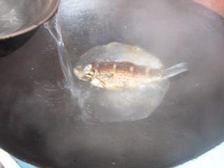 9、鲫鱼豆腐汤,倒入适量开水，一次性加入。