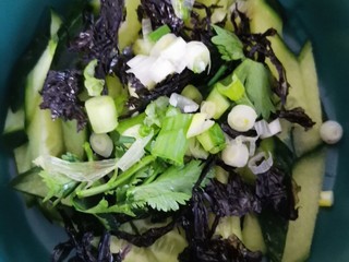 6、鸡蛋瓜片汤,加入小葱和香菜