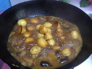 11、小土豆炖肉, 猪肉炖至8成熟时倒入小土豆，加入盐调味