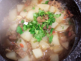18、萝卜牛腩煲,关火，撒上香菜末。