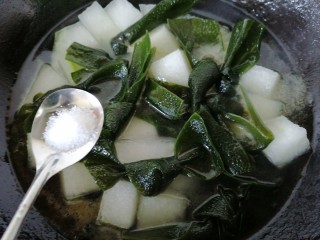 10、冬瓜海带汤,加入适量盐调味