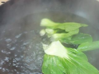 29、必吃的广东小吃——广州肠粉,青菜下锅焯水（如果用生菜就不需要焯水了，家里没有生菜里，小白菜不宜熟，所以焯水）