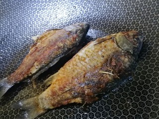 8、冬瓜鲫鱼汤,煎至两面定型焦黄。