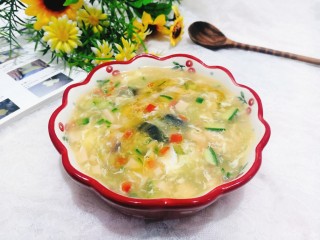 23、黄瓜皮蛋汤,上桌,即可开吃