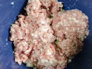 6、莲藕肉丸,将肉馅儿放入盆中。