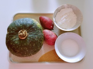 1、南瓜紫薯包,食材准备