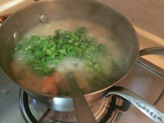 15、超鲜虾鱼片粥,快好的时候随意放一把香菜提香。