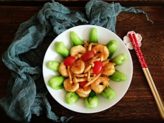 14、油菜炒虾仁,清爽 鲜美的味道