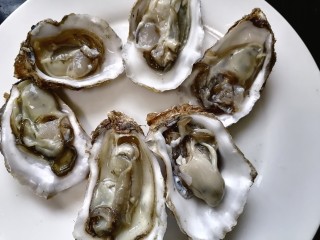 5、蒜蓉粉丝蒸生蚝,将生蚝壳撬开