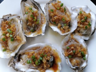 17、蒜蓉粉丝蒸生蚝,撒上适量葱花