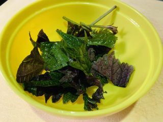 6、紫苏炒田螺,紫苏叶切碎;