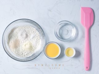 1、麻辣小龙虾披萨,高粉过筛到碗里，将砂糖、酵母、盐、奶粉放在面粉上（ps：盐和酵母不要放一起）；