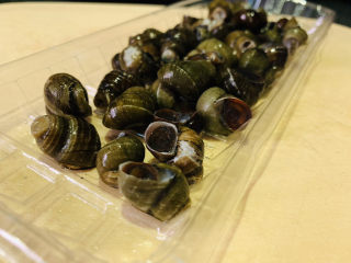 3、爆炒田螺肉,把教大的田螺挑出来，待用；